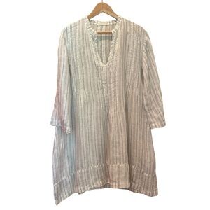 CP Shades 100% Linen Tunic Dress White Gray Striped Sizr Medium